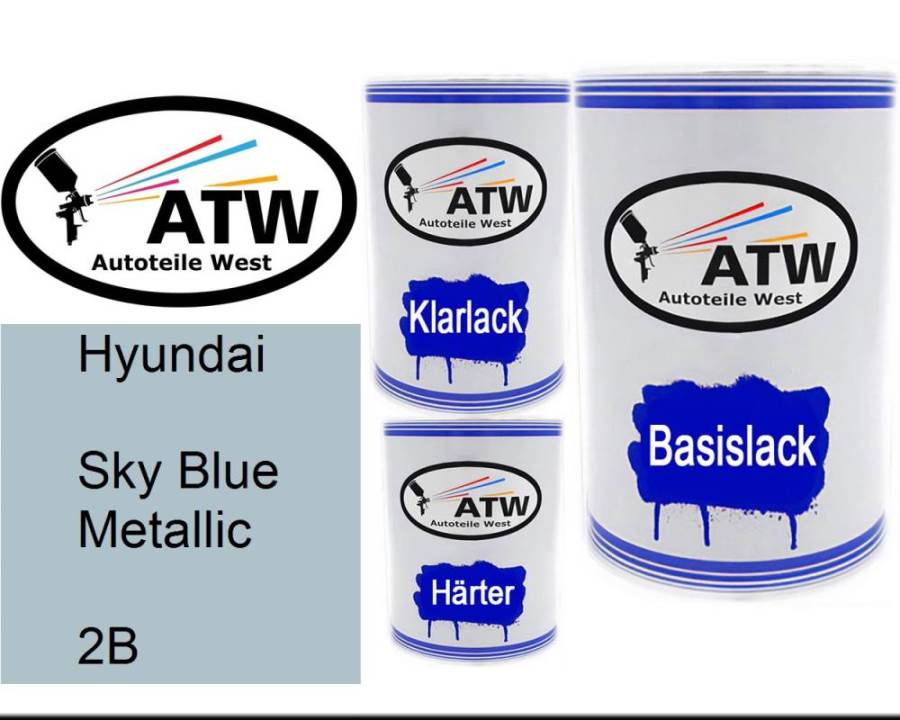 Hyundai, Sky Blue Metallic, 2B: 500ml Lackdose + 500ml Klarlack + 250ml Härter - Set, von ATW Autoteile West.
